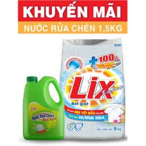Bột Giặt Lix 6 kg Extra Hương Hoa + nước rửa chén trà xanh 1.5kg